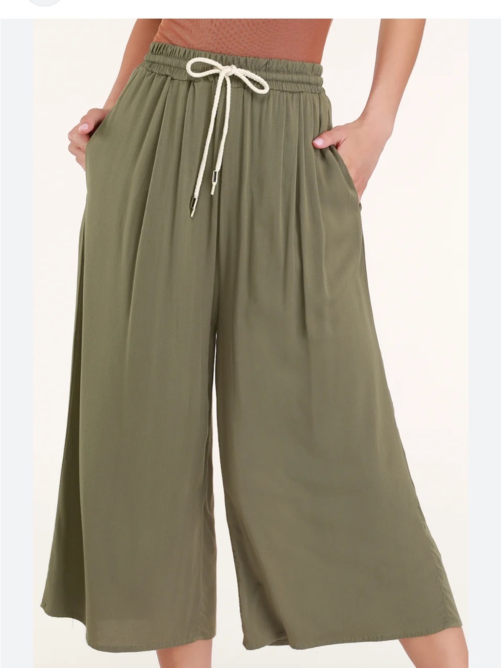 Zara ballon wide leg crop pants cotton olive green size small